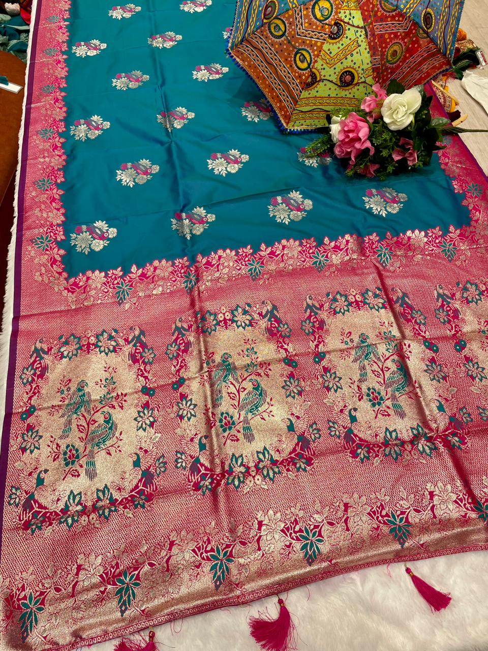 AJ-KUMARI SOFT SILK WITH COMTRAST PALLU AND BLOUSE AND RICH HEAVY PALLU WITH BEAUTIFUL DESIGN AND LATKAN