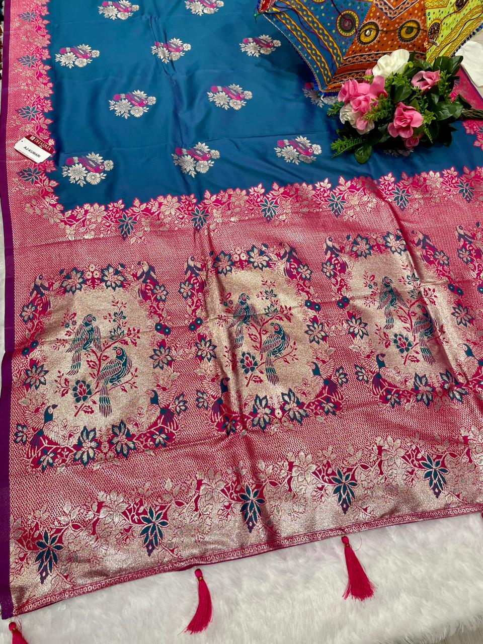 AJ-KUMARI SOFT SILK WITH COMTRAST PALLU AND BLOUSE AND RICH HEAVY PALLU WITH BEAUTIFUL DESIGN AND LATKAN