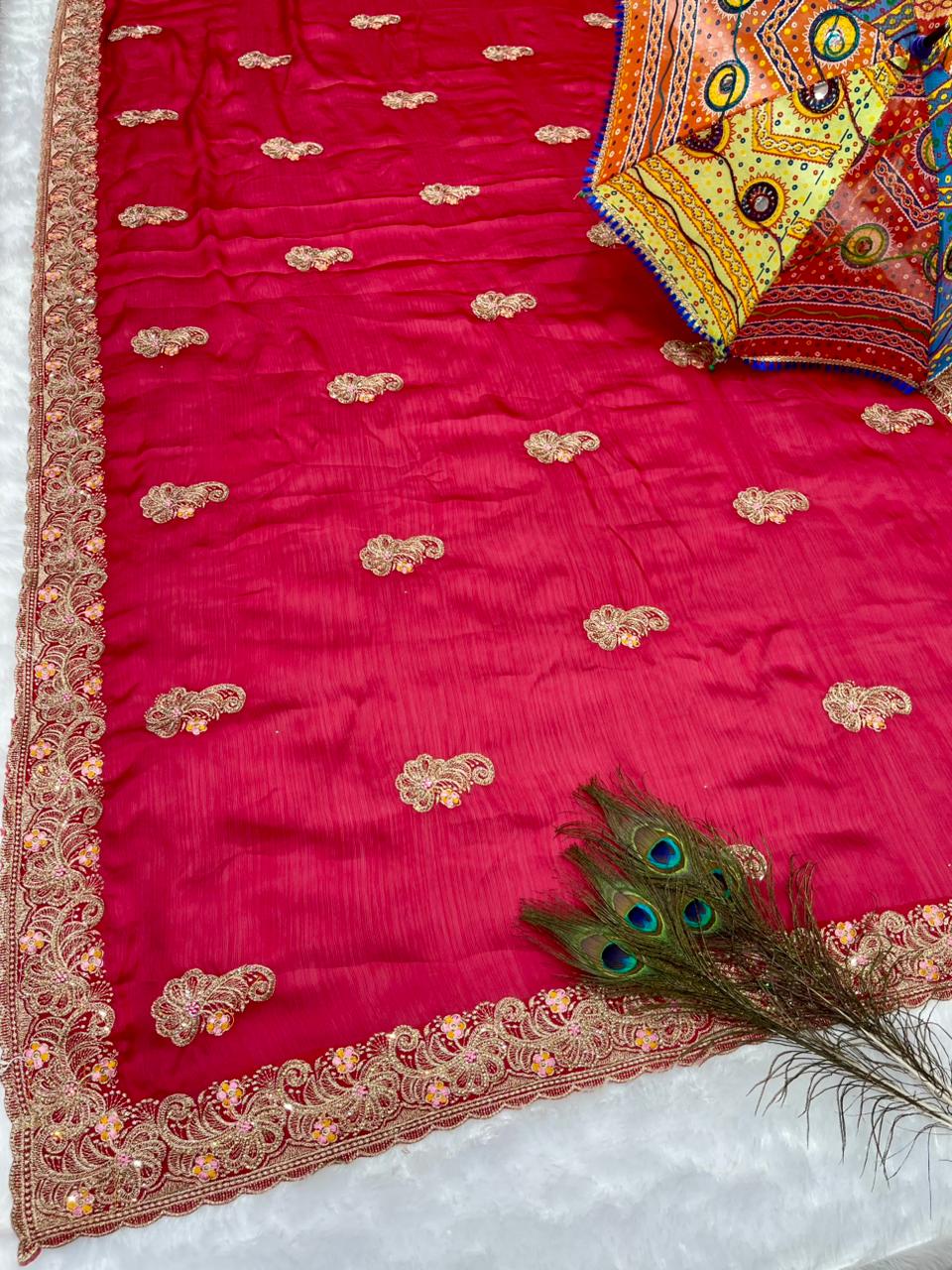 BS-NIKHAR SATIN SAREE WITH BEAUTIFUL EMBORIDERY AND THREAD WORK WITH BEAUTIFUL FLOWER DESIGN