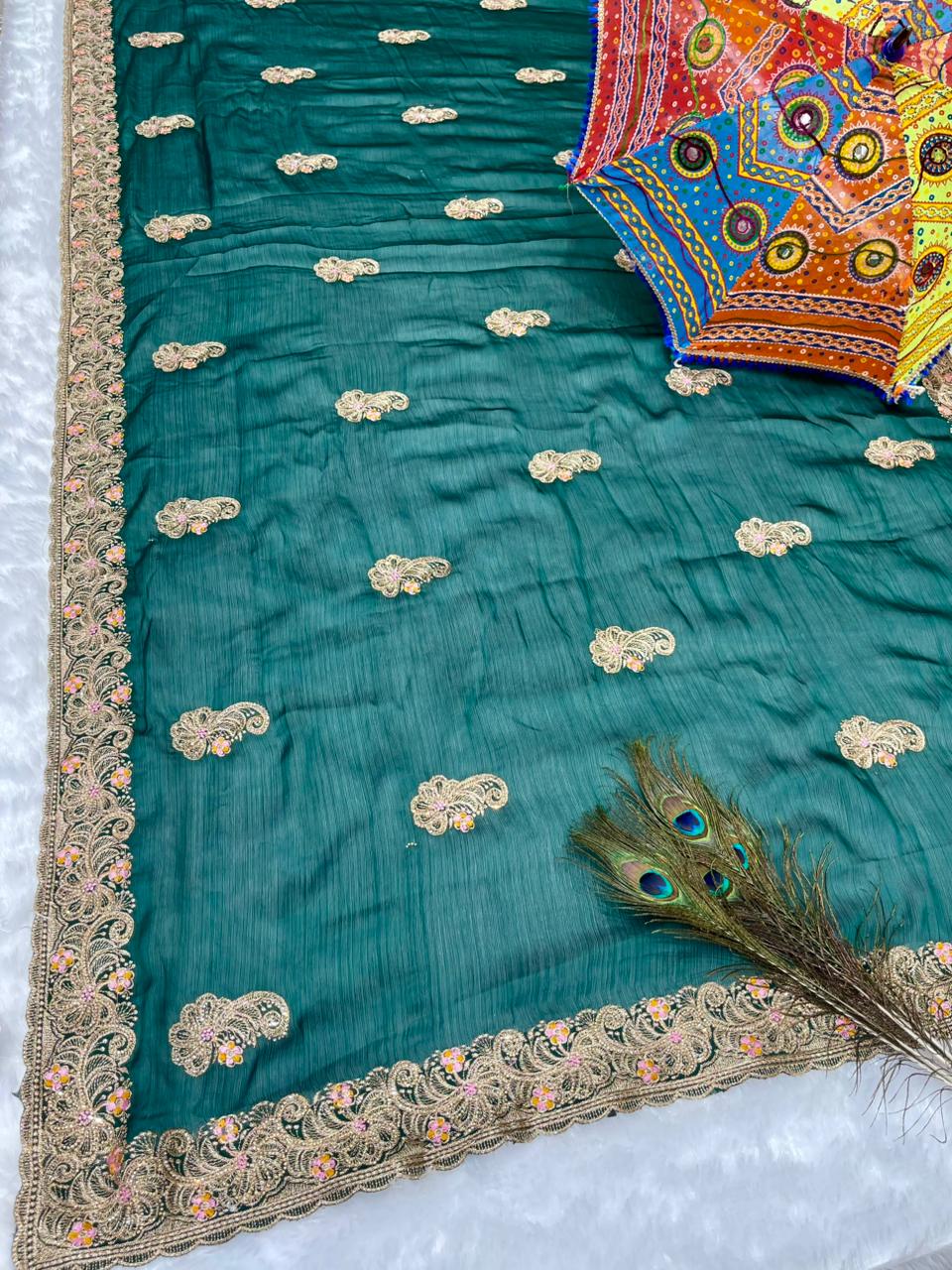 BS-NIKHAR SATIN SAREE WITH BEAUTIFUL EMBORIDERY AND THREAD WORK WITH BEAUTIFUL FLOWER DESIGN