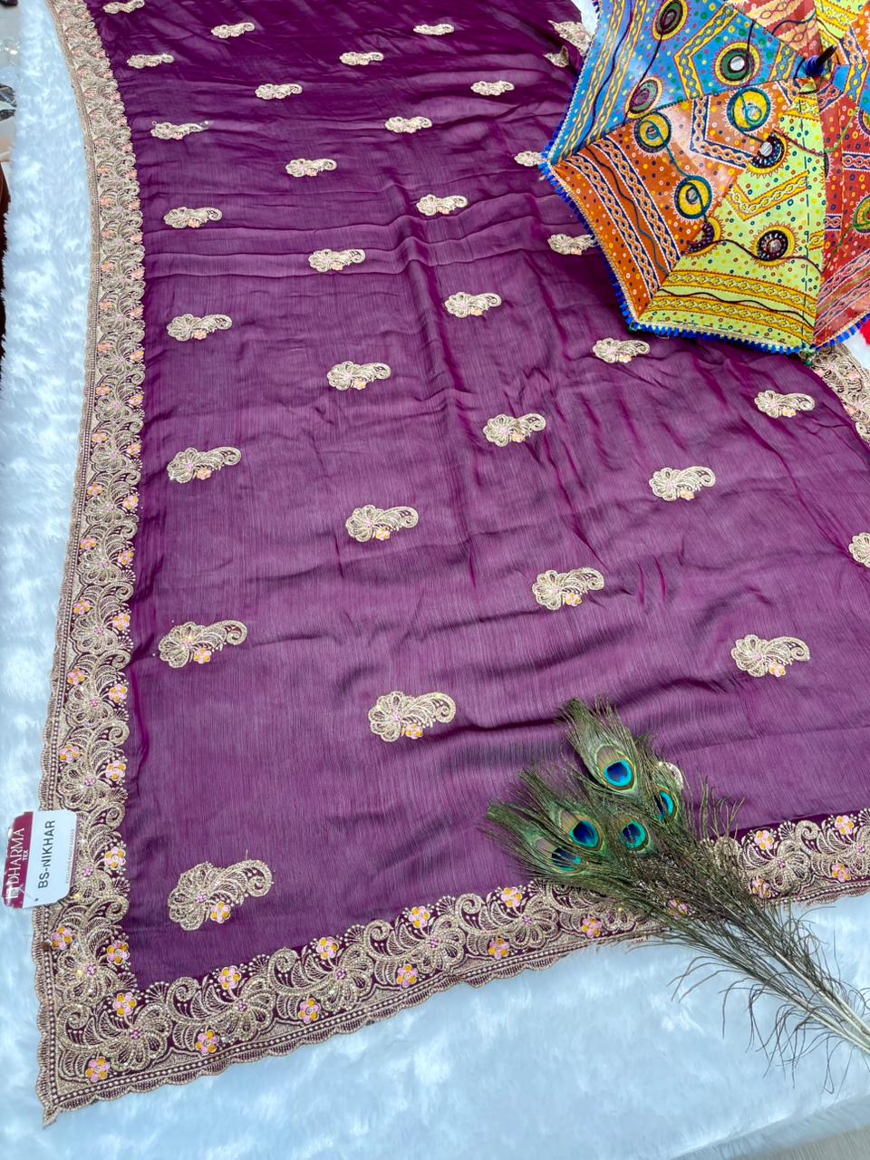 BS-NIKHAR SATIN SAREE WITH BEAUTIFUL EMBORIDERY AND THREAD WORK WITH BEAUTIFUL FLOWER DESIGN