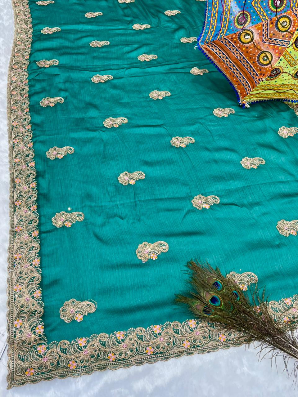 BS-NIKHAR SATIN SAREE WITH BEAUTIFUL EMBORIDERY AND THREAD WORK WITH BEAUTIFUL FLOWER DESIGN