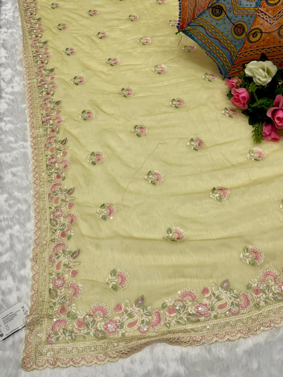 BS-AHMEDABAD  VARI CHIFFON SAREE WITH HEAVY EMBROIDERY WORK WITH THREAD AND SEQUNECE WORK
