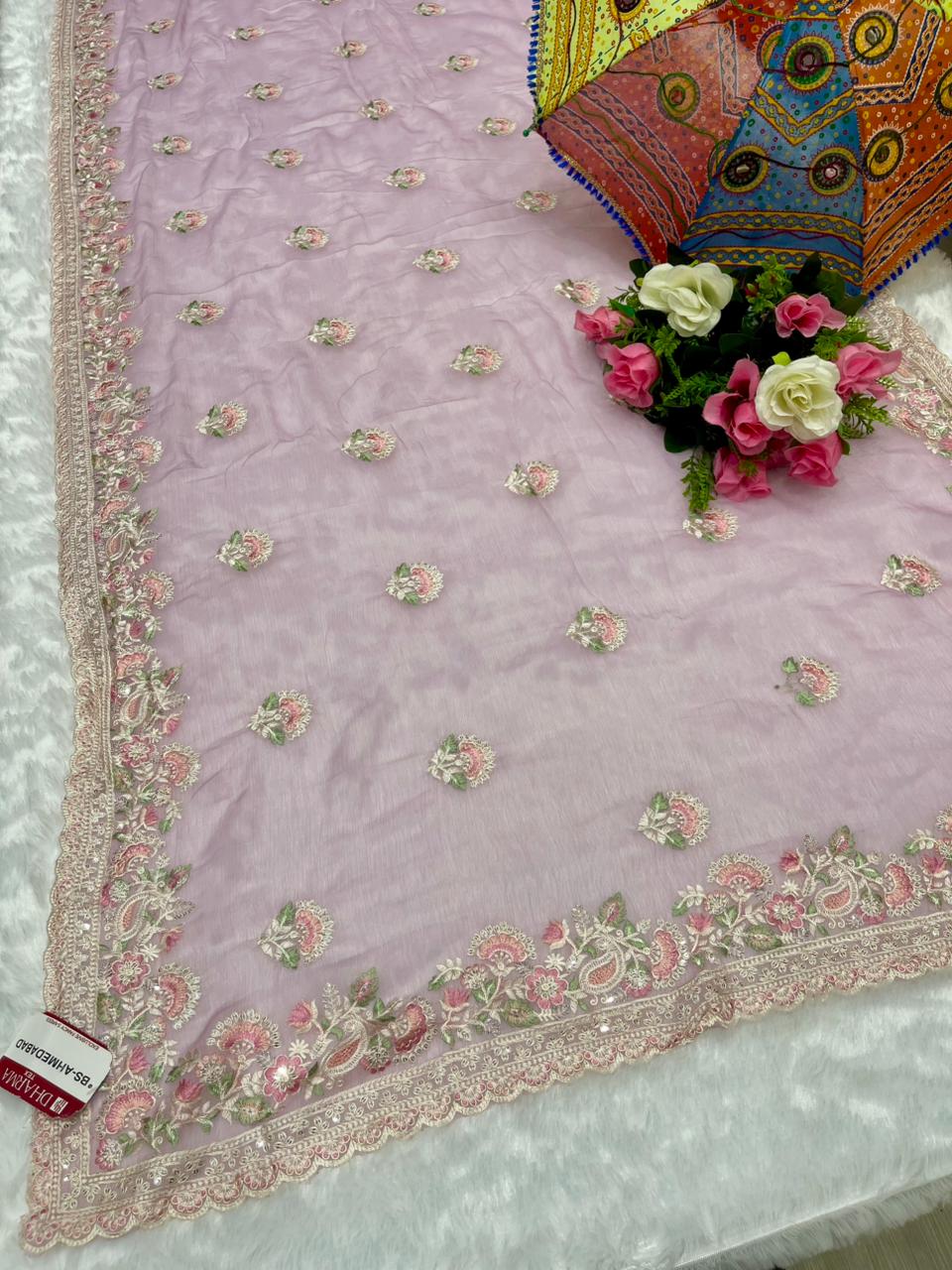 BS-AHMEDABAD  VARI CHIFFON SAREE WITH HEAVY EMBROIDERY WORK WITH THREAD AND SEQUNECE WORK