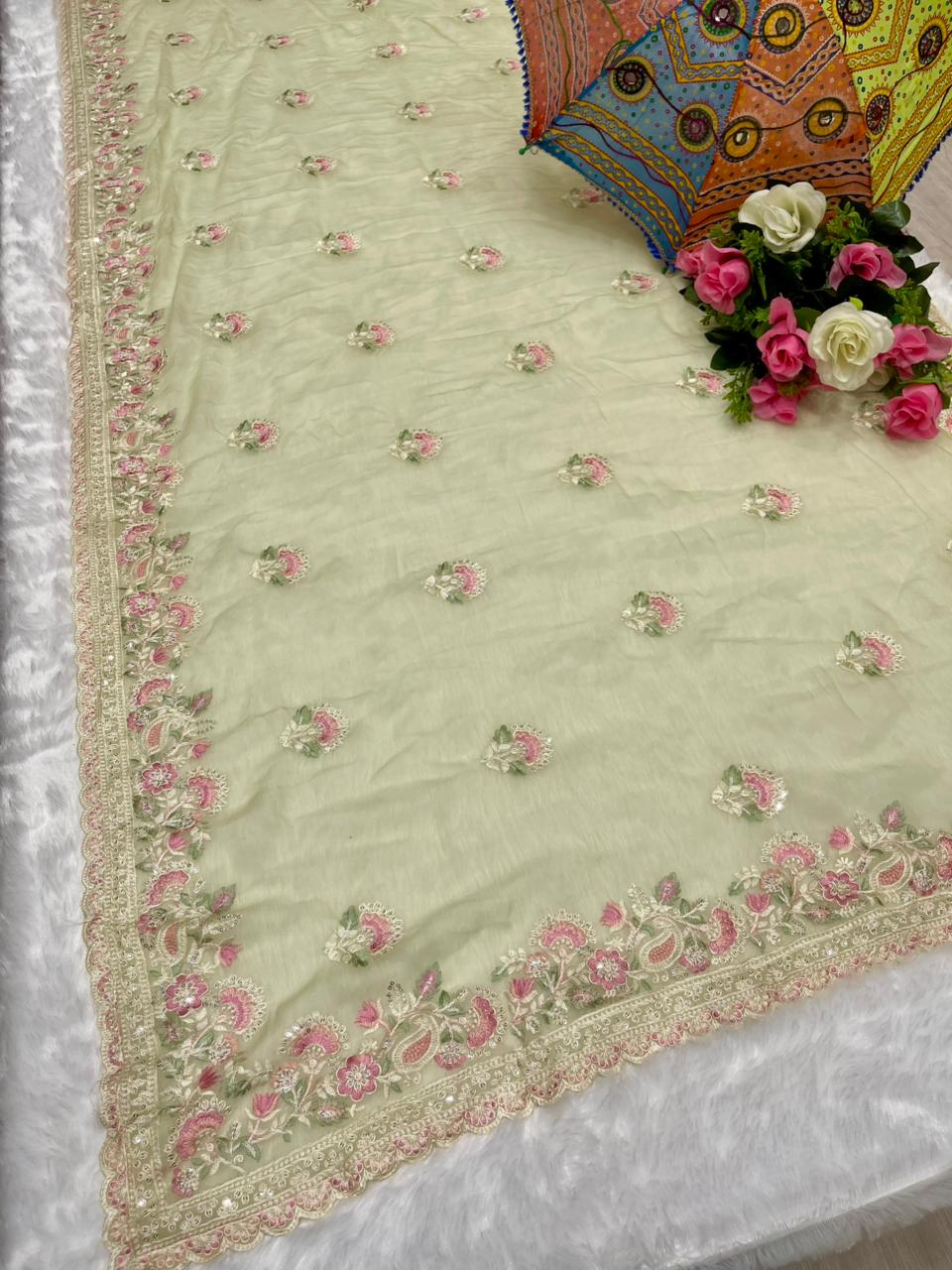 BS-AHMEDABAD  VARI CHIFFON SAREE WITH HEAVY EMBROIDERY WORK WITH THREAD AND SEQUNECE WORK