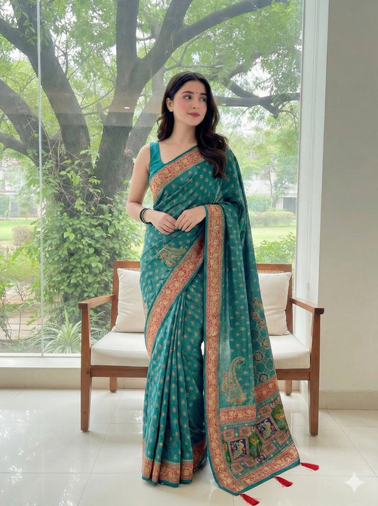 AJ-POSITION LATA POSITION SAREE WITH REAL POSITION PRINT WITH RICH PALLU AND HEAVY BODY LATKAN PIPING