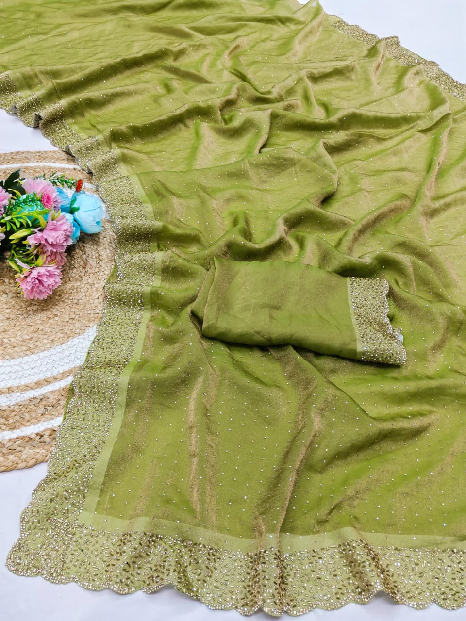 DF-VIRAL BEATS NC MOSS FABRIC  SAREE WITH HEAVY JARKANWORK WITH BEAUTIFUL DESIGN AND TRENDING SAREE WITH HEAVY BLOUSE