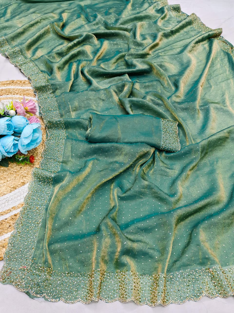 DF-VIRAL BEATS NC MOSS FABRIC  SAREE WITH HEAVY JARKANWORK WITH BEAUTIFUL DESIGN AND TRENDING SAREE WITH HEAVY BLOUSE