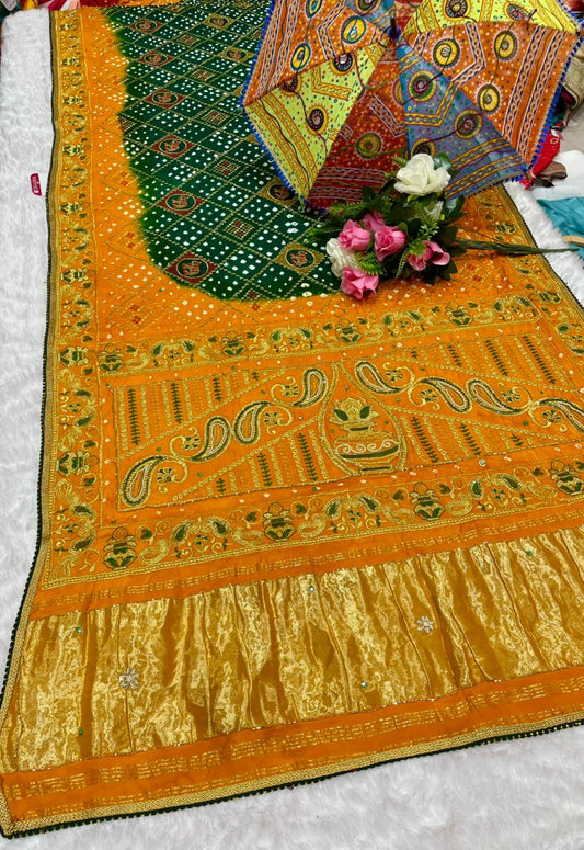 HT-PURE-PAYAL-2 PURE BANDHANI SAREE WITH JAIPURI WORK AND VIRAL BANDHANI DESIGN WITH PETHA WORK AND LAGNI PATTA WORK WITH KHATLI WORK AND GOLDEN PIPING