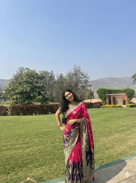 AJ-RUTURAJ-DUPATTA SATIN SAREE WITH DUPATTA AND 2D DYING CONTRAST WITH OPEN PALLU DESIGN WITH JARKAN WORK WITH BEAUTIFUL JUMBO PEACOCK DESIGN WITH CONTRAST BLOUSE