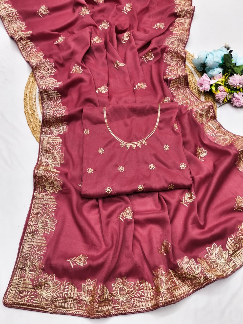 DF-KAMAL STAR GEORGETTE FABRIC SAREE WITH  EMBROIDERY WORK WITH BEAUTIFUL DESIGN  WITH BLOUSE