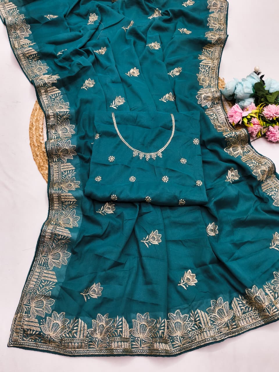 DF-KAMAL STAR GEORGETTE FABRIC SAREE WITH  EMBROIDERY WORK WITH BEAUTIFUL DESIGN  WITH BLOUSE