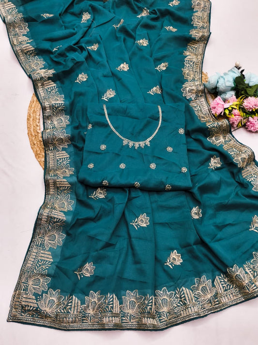 DF-KAMAL STAR GEORGETTE FABRIC SAREE WITH  EMBROIDERY WORK WITH BEAUTIFUL DESIGN  WITH BLOUSE
