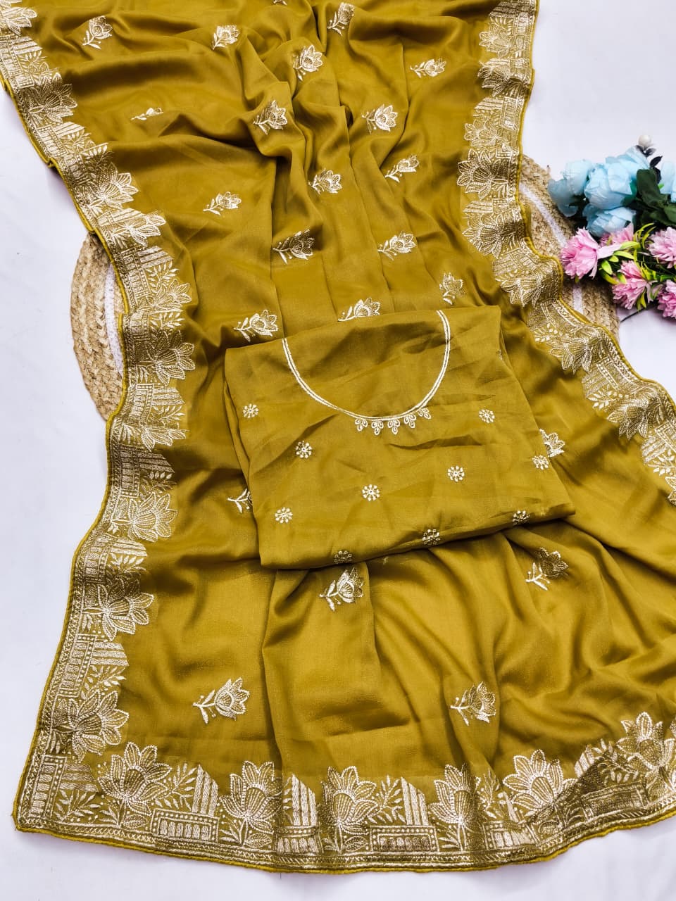 DF-KAMAL STAR GEORGETTE FABRIC SAREE WITH  EMBROIDERY WORK WITH BEAUTIFUL DESIGN  WITH BLOUSE