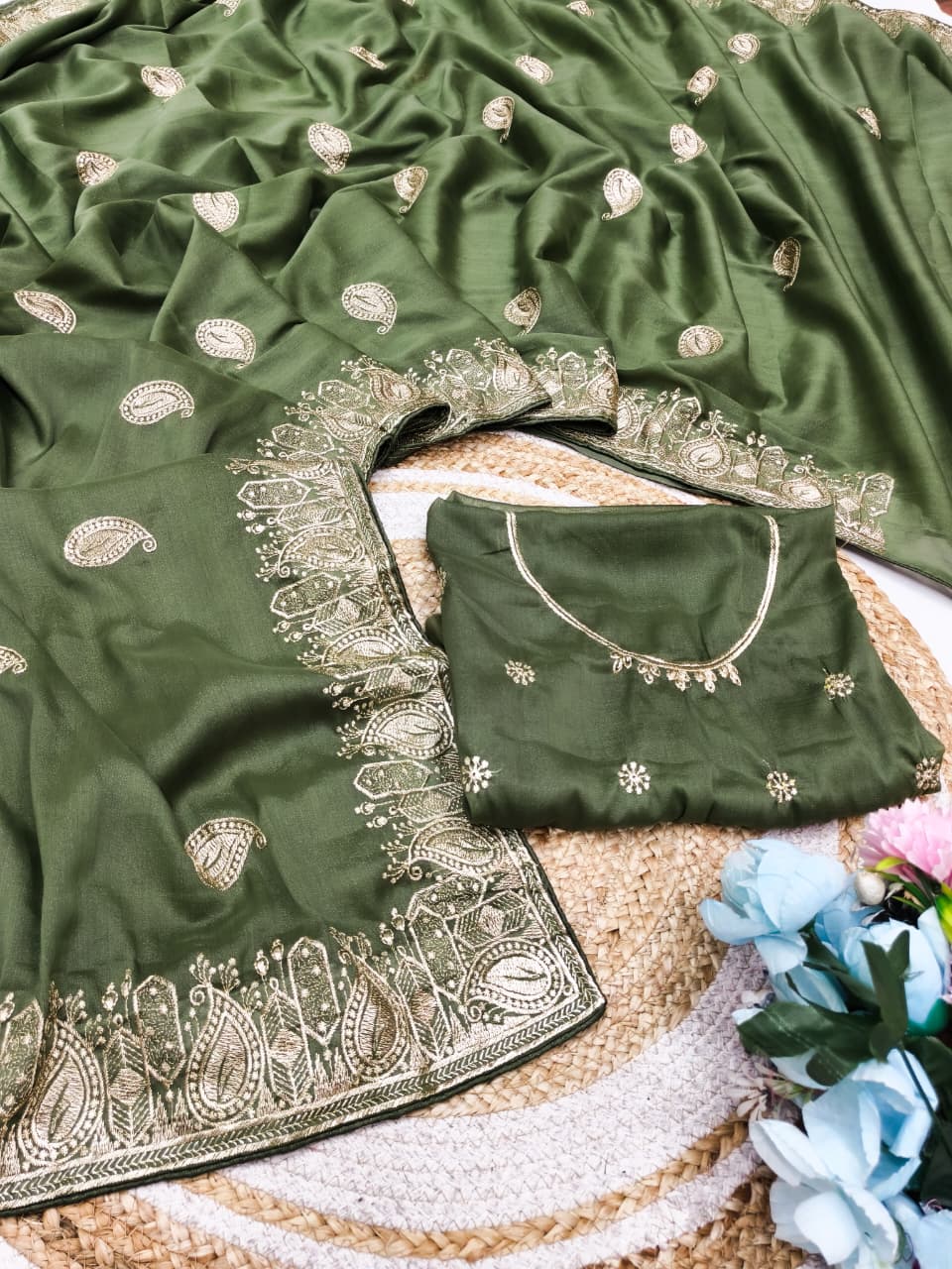 DF-MANGO STAR GEORGETTE FABRIC SAREE WITH  EMBROIDERY WORK WITH BEAUTIFUL DESIGN  WITH BLOUSE