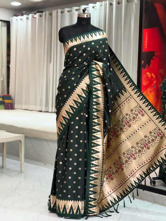 SA-7043 SOFT SILK SAREE WITH BEAUTIFUL DEISGN WITH RICH PALLU AND CONTRAST PAITHANI BORDER WITH BUTTI DEISGN AMD HEAVY TASSELS