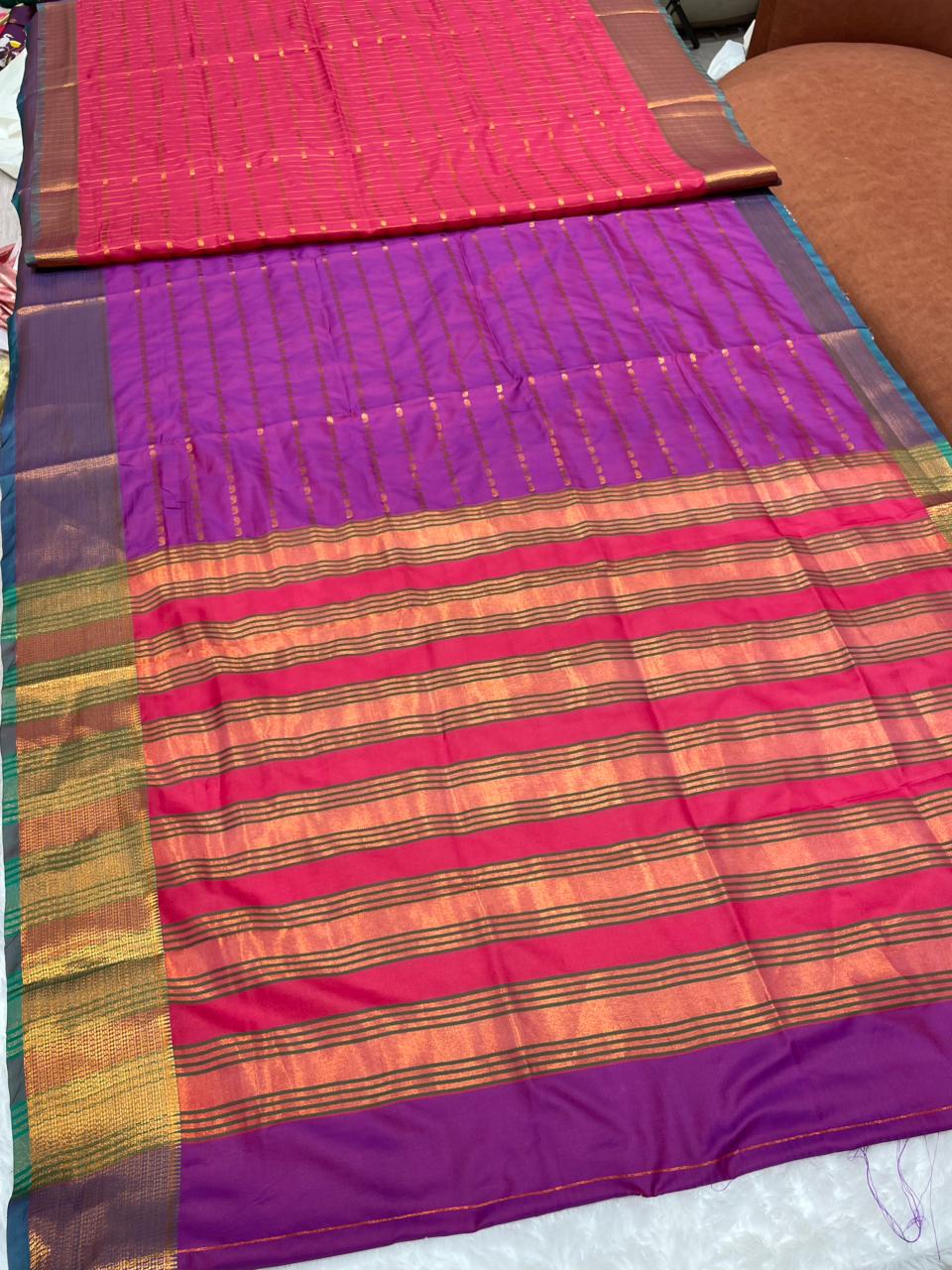 AJ-ROSE GOLD-A SOFT SILK SAREE WITH COPPER JAREE WITH RICH PALLU DEISGN WITH CONTINUE WEAVING DESIGN WITH CONTRAST BLOUSE