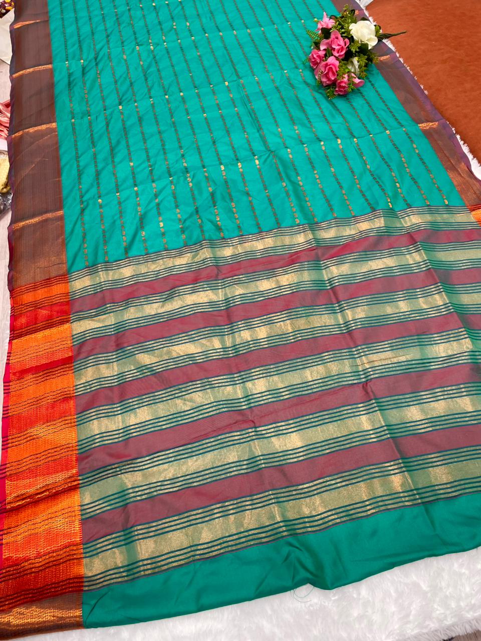 AJ-ROSE GOLD-A SOFT SILK SAREE WITH COPPER JAREE WITH RICH PALLU DEISGN WITH CONTINUE WEAVING DESIGN WITH CONTRAST BLOUSE