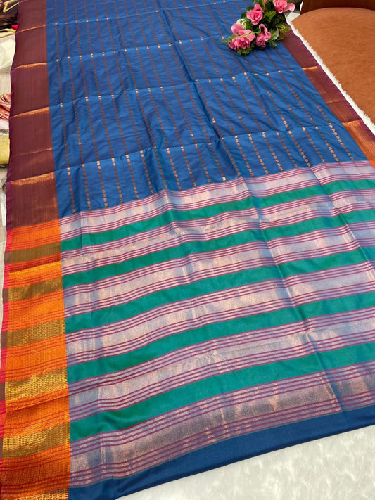 AJ-ROSE GOLD-A SOFT SILK SAREE WITH COPPER JAREE WITH RICH PALLU DEISGN WITH CONTINUE WEAVING DESIGN WITH CONTRAST BLOUSE