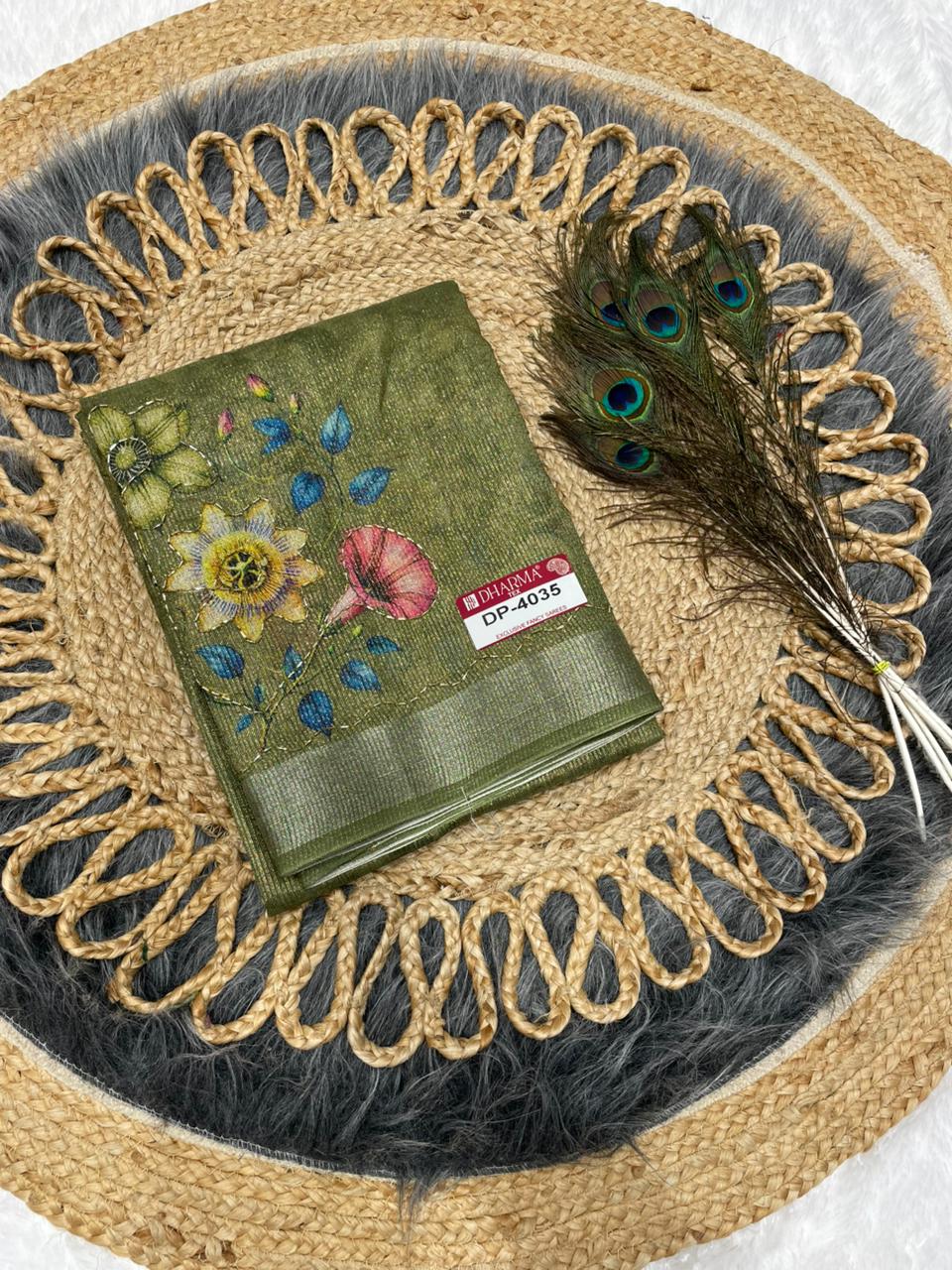 DP-4035 LINEN SIMMER SAREE WITH BEAUTIFUL FLORAL DIGITAL PRINT WITH CATLOG DESIGN WITH HAND WORK AND BLOUSE