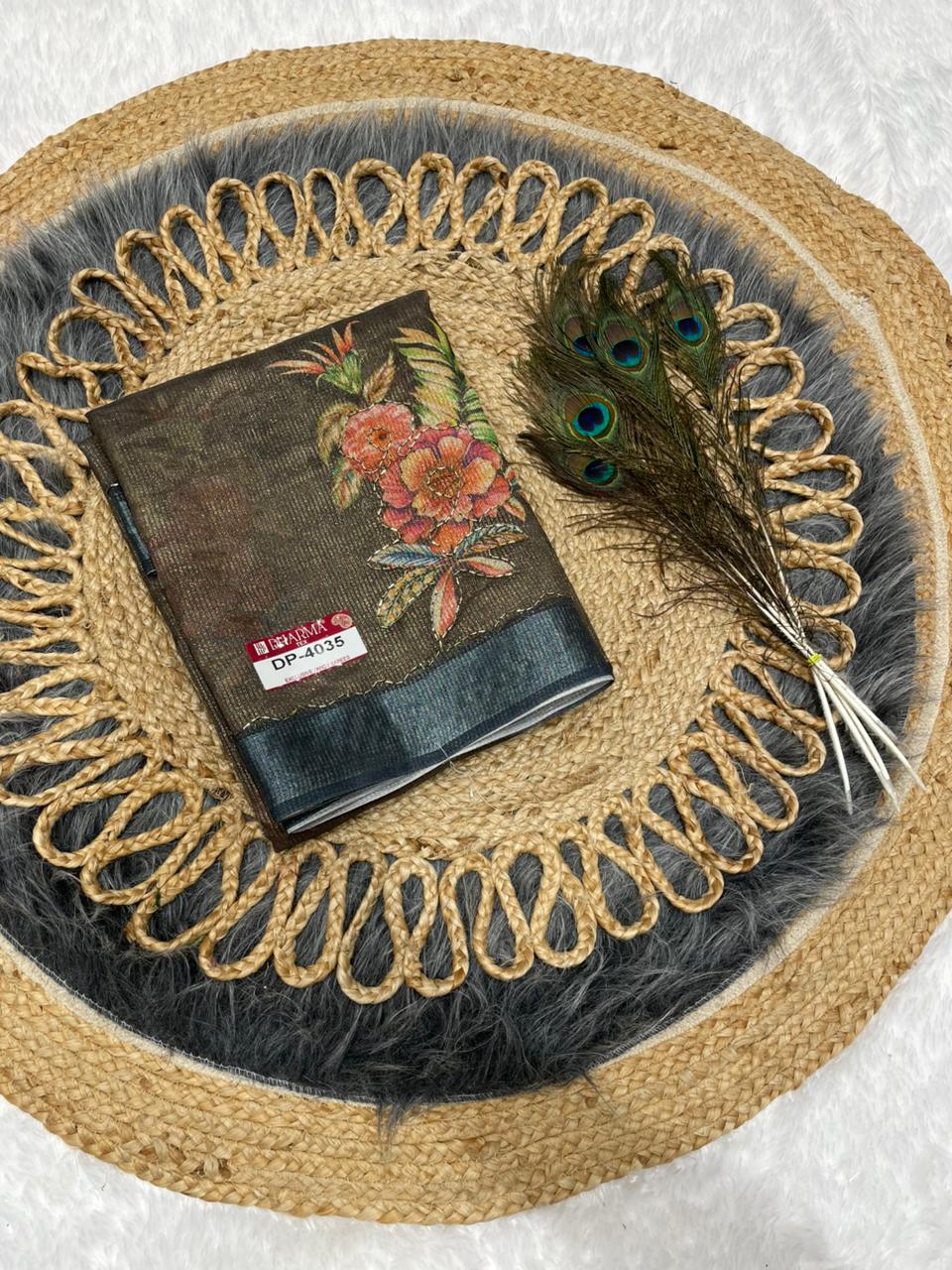 DP-4035 LINEN SIMMER SAREE WITH BEAUTIFUL FLORAL DIGITAL PRINT WITH CATLOG DESIGN WITH HAND WORK AND BLOUSE