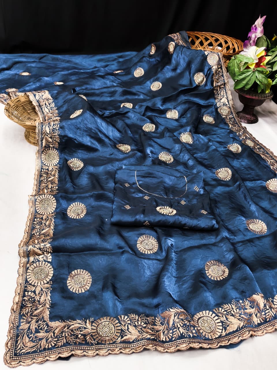 DF-SAKSHI FENDI CHIFFON FABRIC SAREE WITH BEAUTIFUL EMBROIDERY WORK WITH HEAVY JARKAN WORK WITH BEAUTIFUL DESIGN WITH WORK BLOUSE
