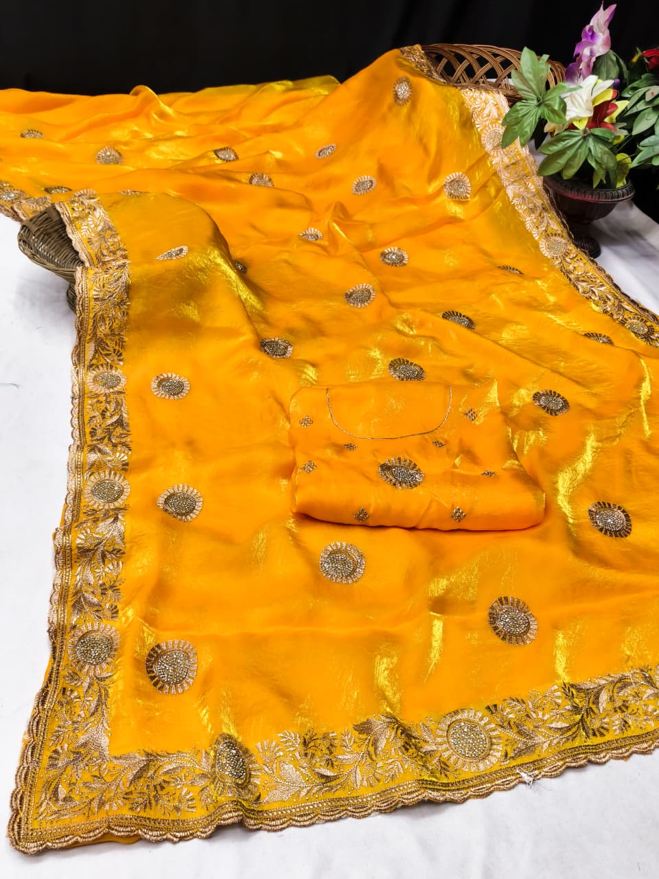 DF-SAKSHI FENDI CHIFFON FABRIC SAREE WITH BEAUTIFUL EMBROIDERY WORK WITH HEAVY JARKAN WORK WITH BEAUTIFUL DESIGN WITH WORK BLOUSE