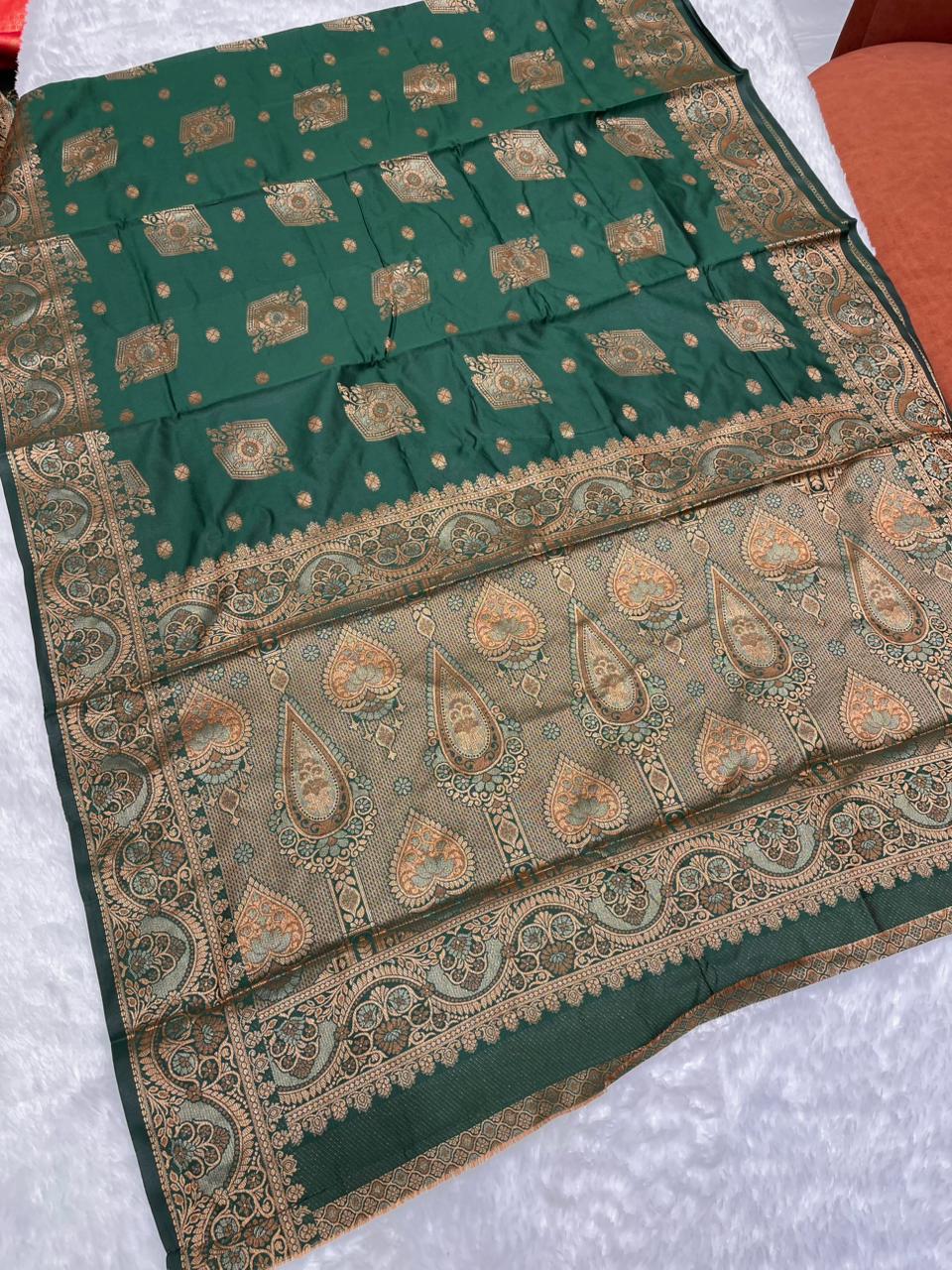 AJ-GAURAVI SOFT LITCHI KOTA SILK WITH RICH PALLU AND BEAUTIFUL DESIGN WITH BEAUTIFUL BEOCADE BLOUSE