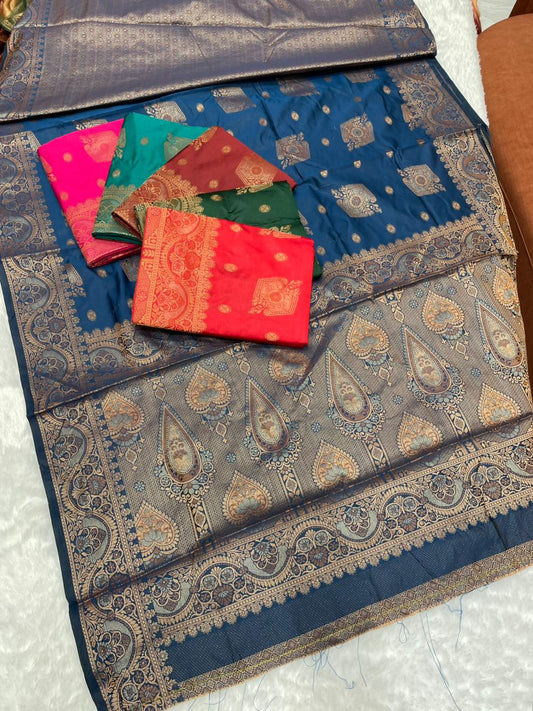 AJ-GAURAVI SOFT LITCHI KOTA SILK WITH RICH PALLU AND BEAUTIFUL DESIGN WITH BEAUTIFUL BEOCADE BLOUSE