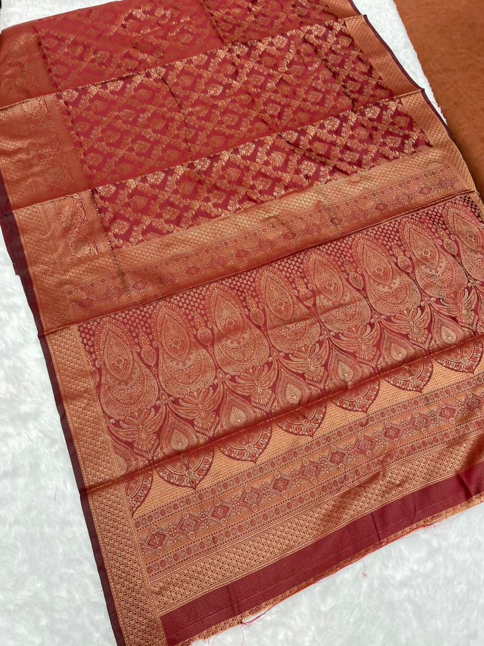 AJ-LEXICO SOFT LITCHI KOTA SILK WITH RICH PALLU AND BEAUTIFUL DESIGN WITH BROCADE BLOUSE