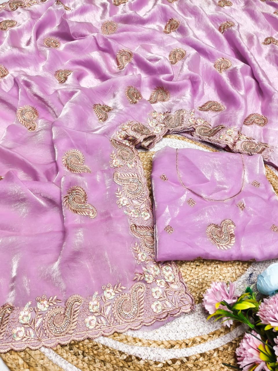 DF-SEEMA FENDI SATIN FABRIC SAREE WITH BEAUTIFUL PESTAL SUMMER SPECIAL MATCHING WITH EMBROIDERY WORK WITH THREAD WORK AND JARKAN WORK WITH HEAVY BLOUSE