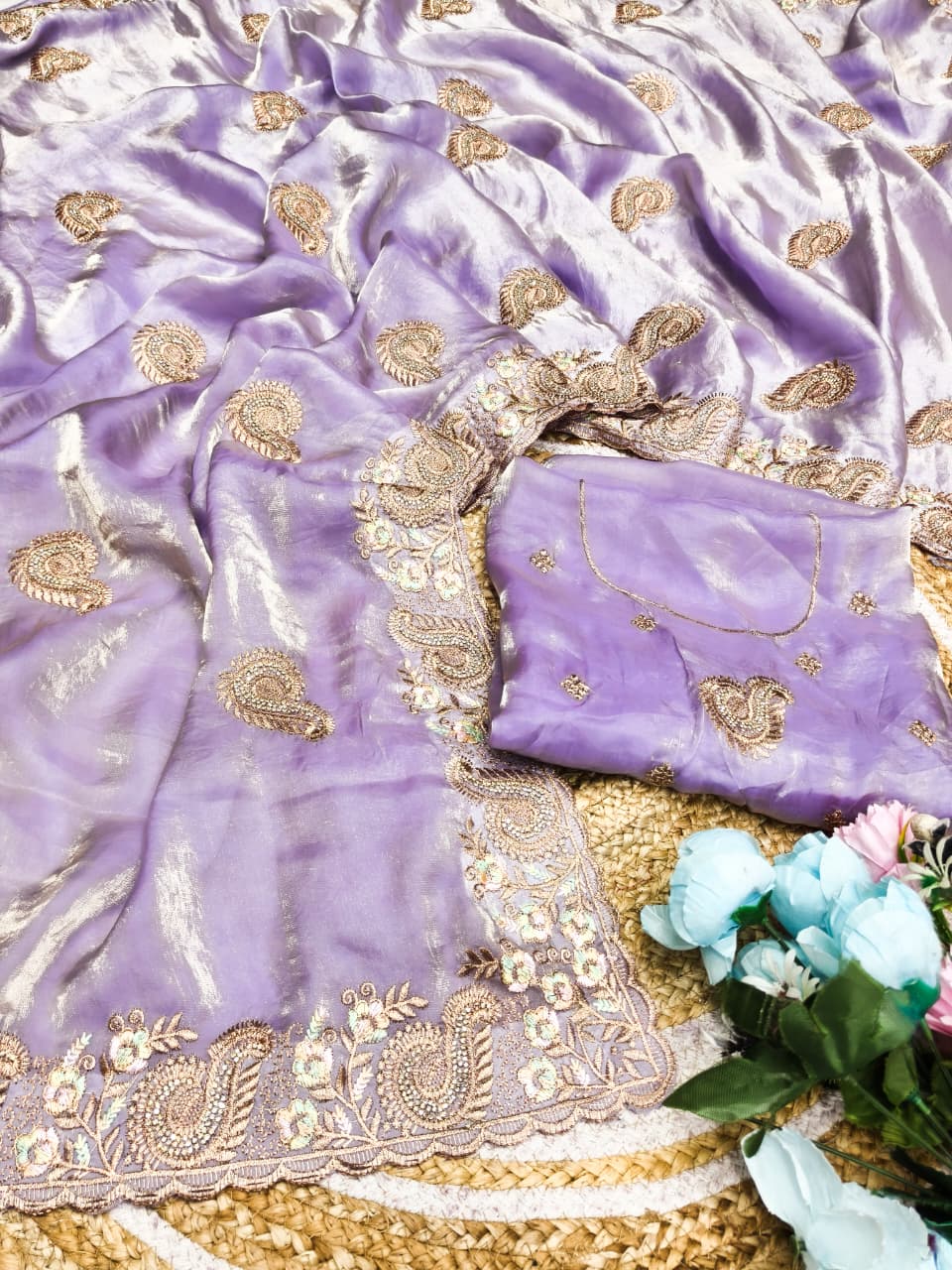 DF-SEEMA FENDI SATIN FABRIC SAREE WITH BEAUTIFUL PESTAL SUMMER SPECIAL MATCHING WITH EMBROIDERY WORK WITH THREAD WORK AND JARKAN WORK WITH HEAVY BLOUSE