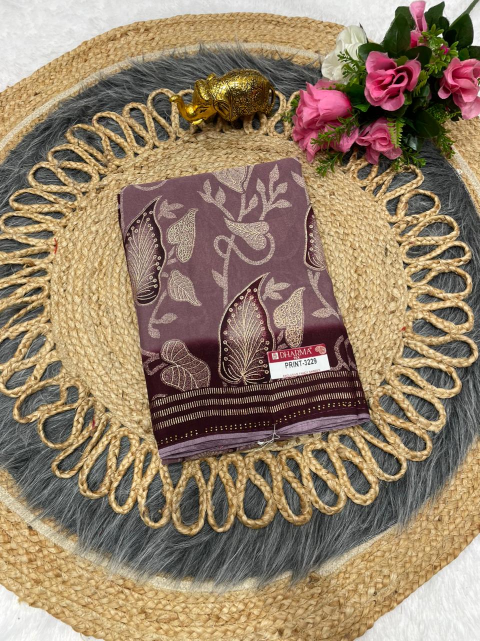 PRINT-3239 ORIGINAL BRASSO SAREE WITH FLORAL DESIGN WITH BRASSO BORDER MTR CUT WITH HEAVY BLOUSE