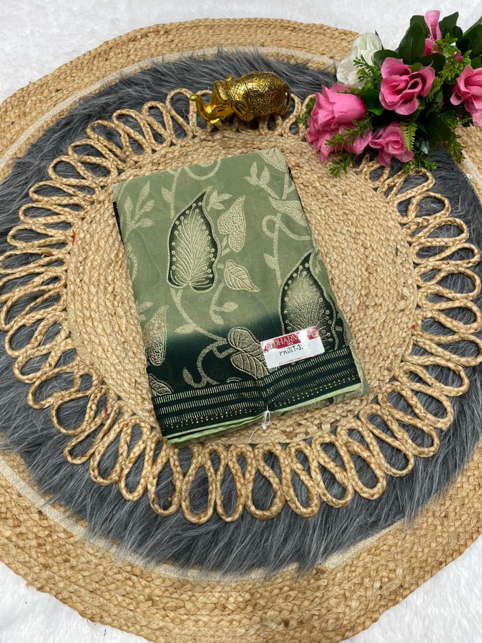 PRINT-3239 ORIGINAL BRASSO SAREE WITH FLORAL DESIGN WITH BRASSO BORDER MTR CUT WITH HEAVY BLOUSE