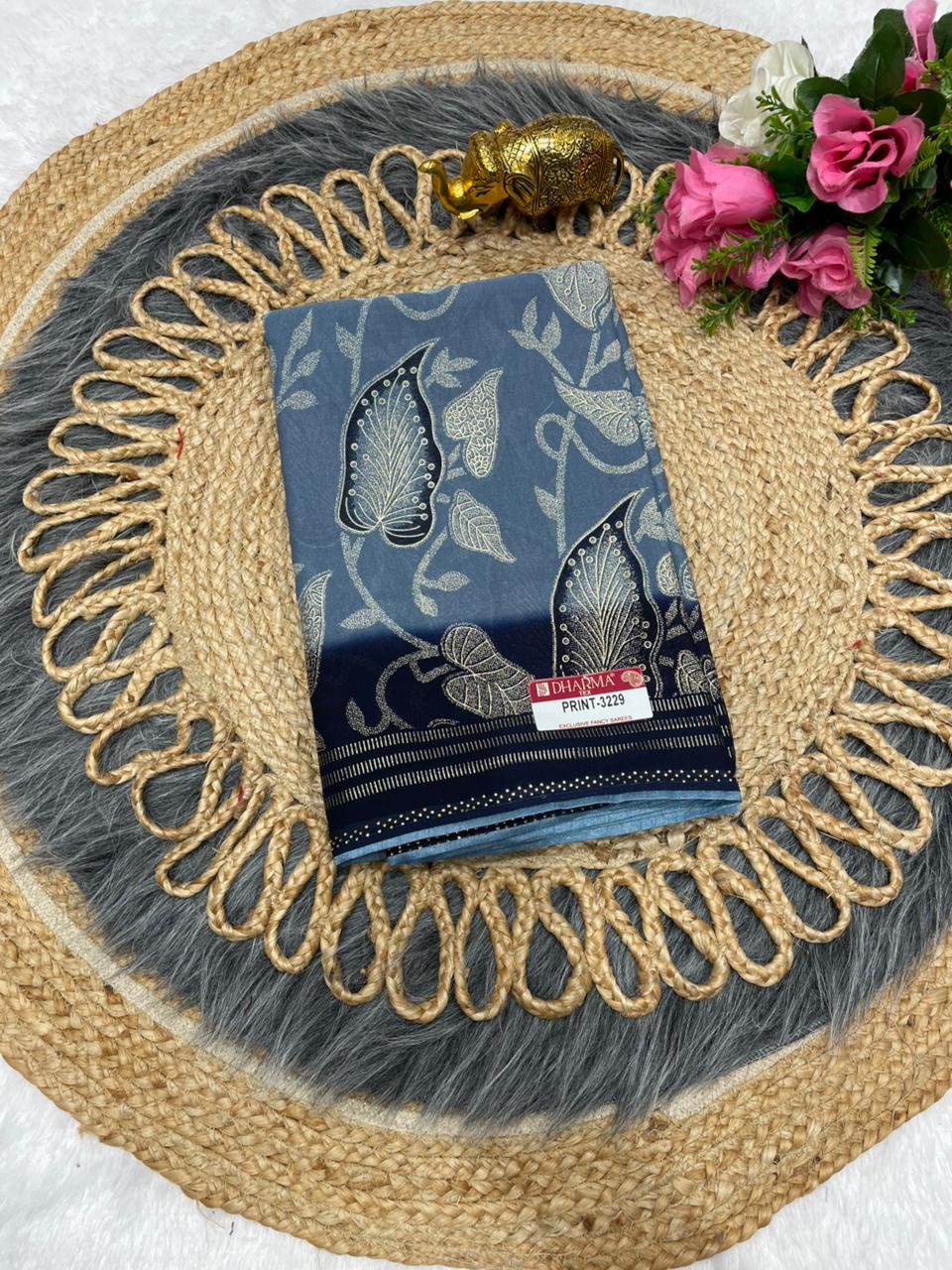 PRINT-3239 ORIGINAL BRASSO SAREE WITH FLORAL DESIGN WITH BRASSO BORDER MTR CUT WITH HEAVY BLOUSE