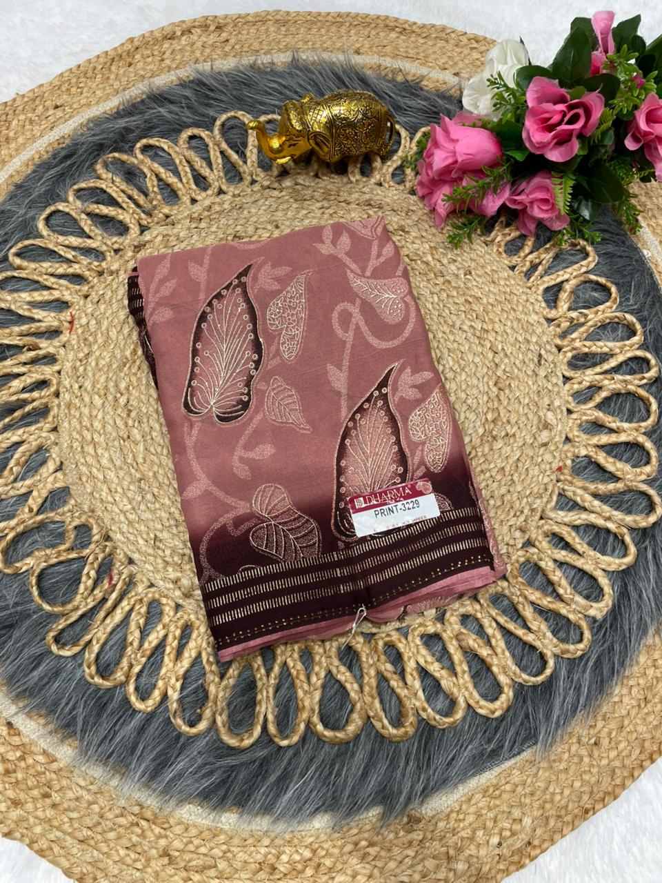 PRINT-3239 ORIGINAL BRASSO SAREE WITH FLORAL DESIGN WITH BRASSO BORDER MTR CUT WITH HEAVY BLOUSE