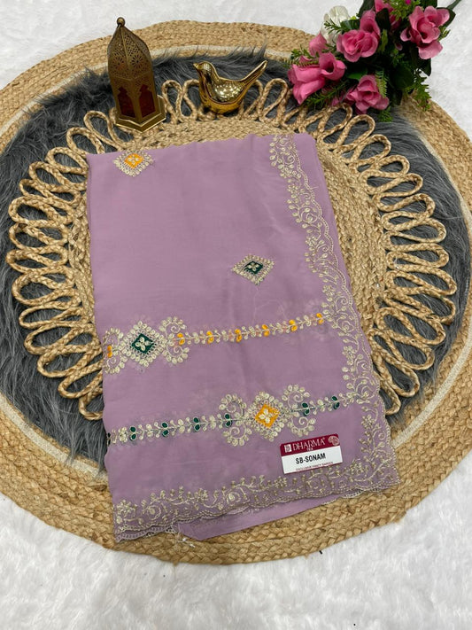 SB-SONAM  STAR GEORGETTE SAREE WITH BEAUTIFUL EMBROIDERY WITH THREAD WORK WITH WORK BLOUSE