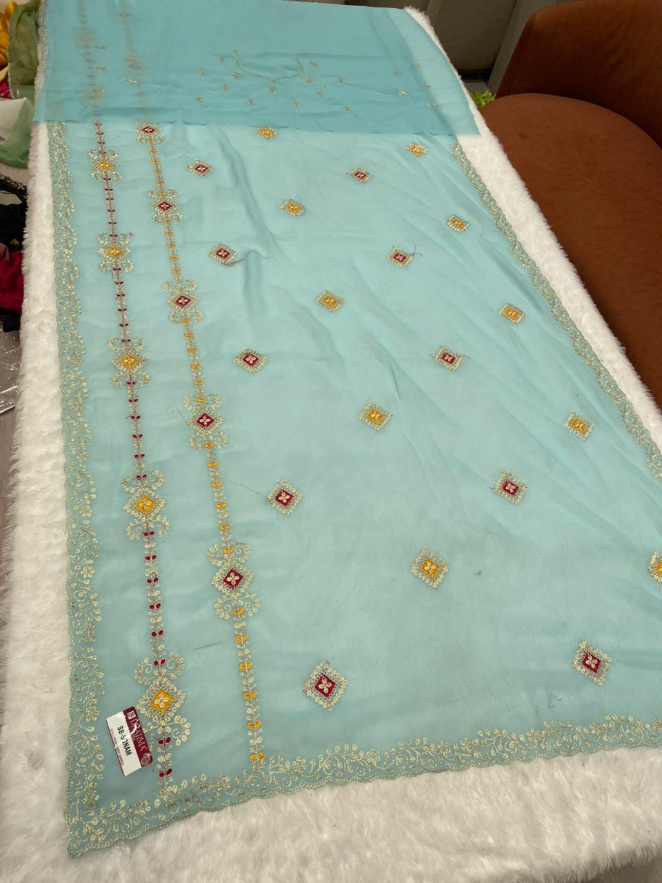 SB-SONAM  STAR GEORGETTE SAREE WITH BEAUTIFUL EMBROIDERY WITH THREAD WORK WITH WORK BLOUSE