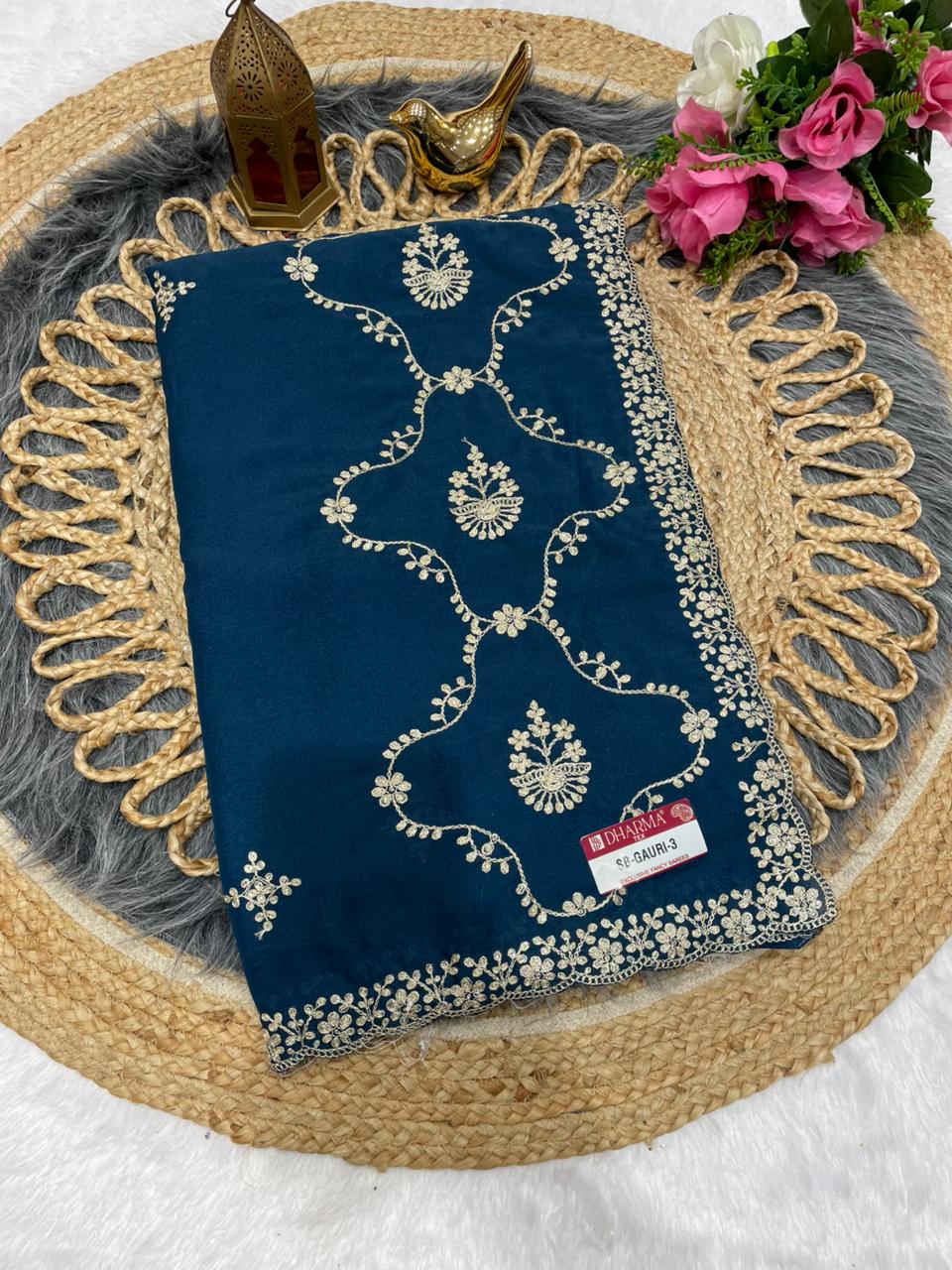 SB-GAURI-3 Premium star georgette saree with beautiful aari and embroidery work with pannel design with running work blouse