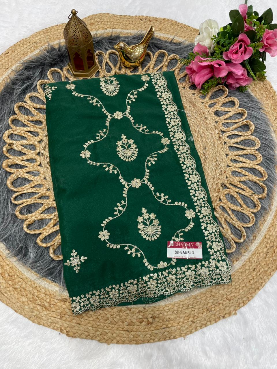 SB-GAURI-3 Premium star georgette saree with beautiful aari and embroidery work with pannel design with running work blouse