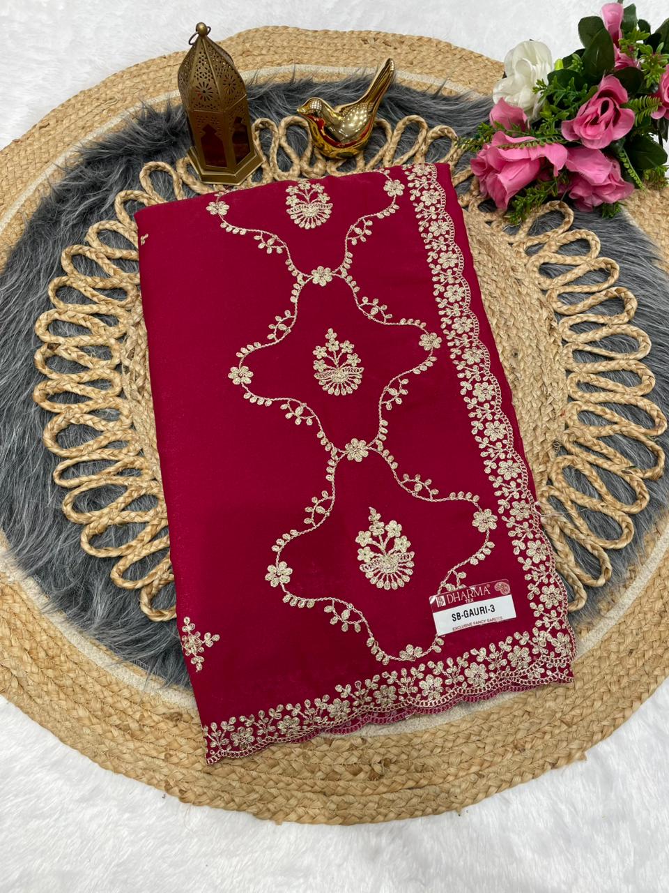 SB-GAURI-3 Premium star georgette saree with beautiful aari and embroidery work with pannel design with running work blouse