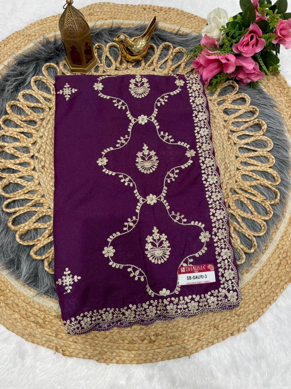 SB-GAURI-3 Premium star georgette saree with beautiful aari and embroidery work with pannel design with running work blouse