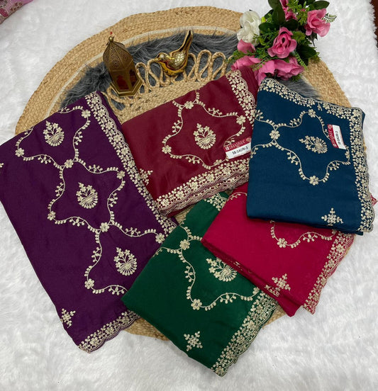 SB-GAURI-3 Premium star georgette saree with beautiful aari and embroidery work with pannel design with running work blouse