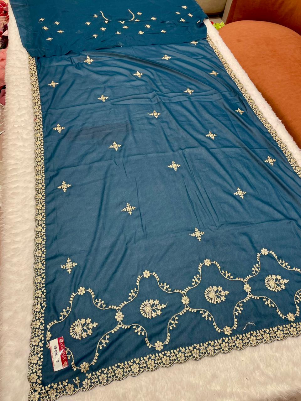 SB-GAURI-3 Premium star georgette saree with beautiful aari and embroidery work with pannel design with running work blouse