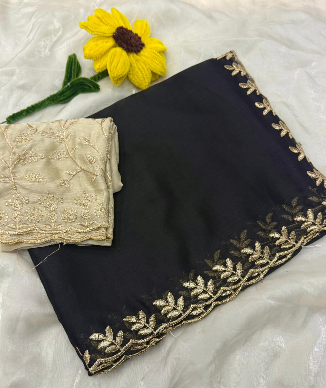 NN-2133 MOSS CHIFFON SAREE WITH BEAUTIFUL C-PALLU WORK WITH CONTRAST HEAVY EMBROIDERY WORK  WITH CONRAST BLOUSE