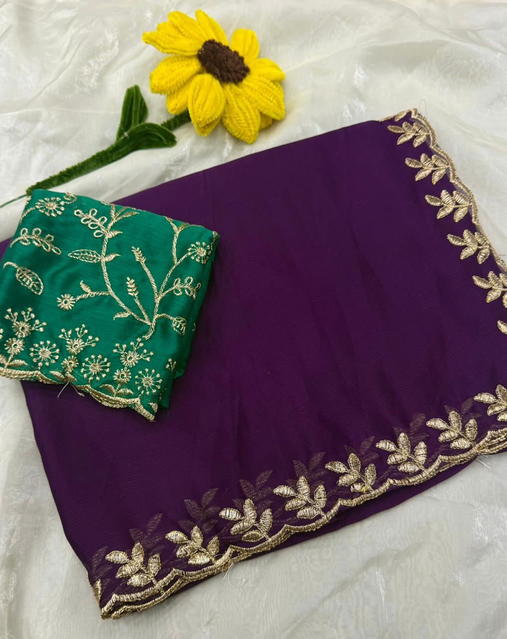 NN-2133 MOSS CHIFFON SAREE WITH BEAUTIFUL C-PALLU WORK WITH CONTRAST HEAVY EMBROIDERY WORK  WITH CONRAST BLOUSE