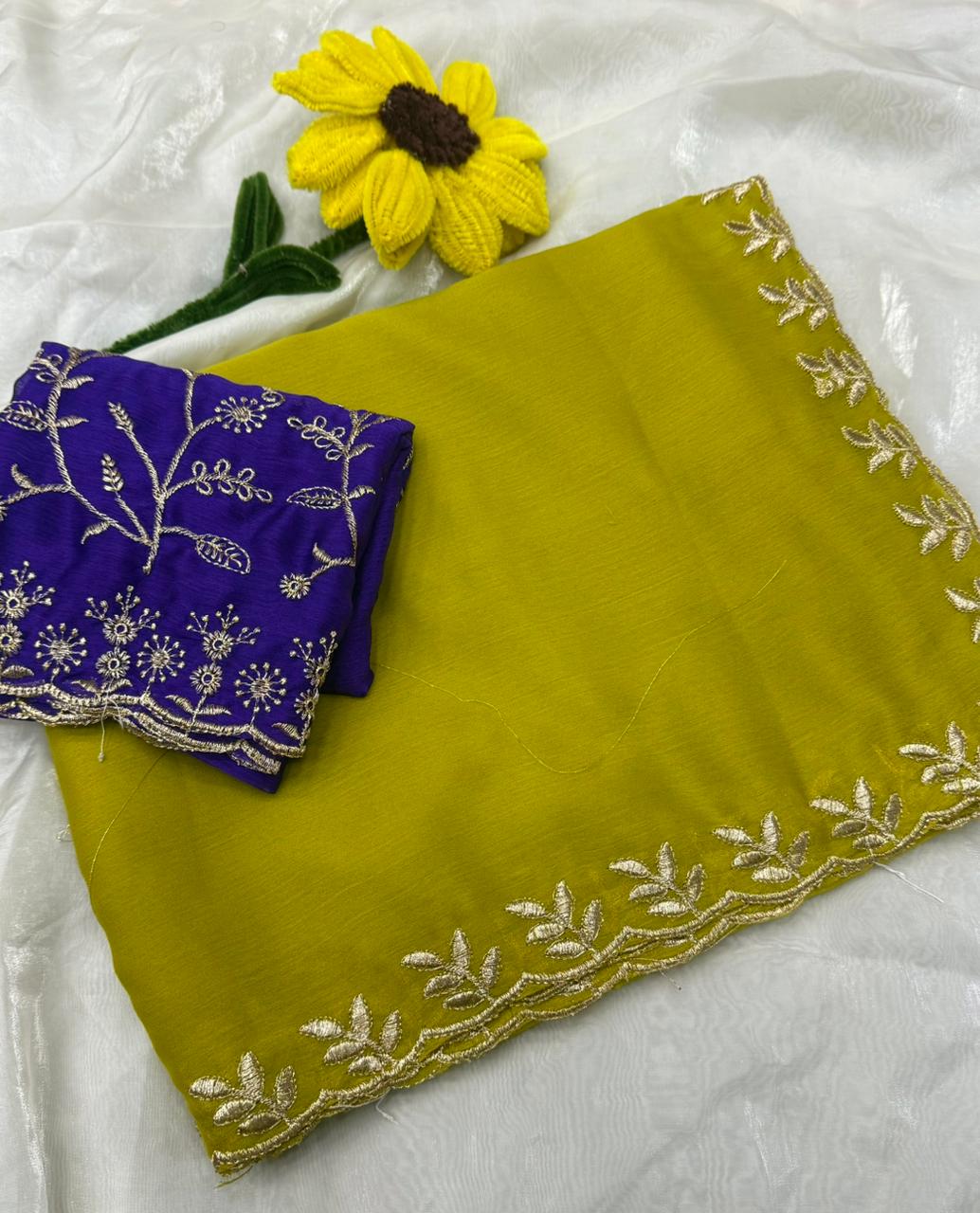 NN-2133 MOSS CHIFFON SAREE WITH BEAUTIFUL C-PALLU WORK WITH CONTRAST HEAVY EMBROIDERY WORK  WITH CONRAST BLOUSE