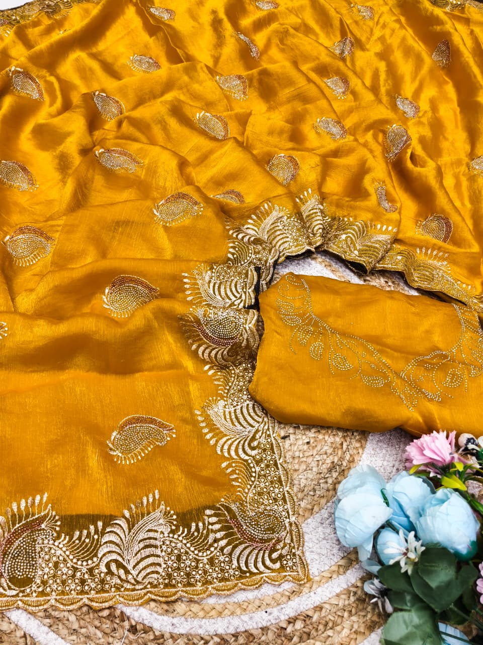 DF-ROHIT FENDI SAREE WITH MULTI COLOUR SIROSKI WITH EMBROIDERY WORK WITH SIROSKI BLOUSE
