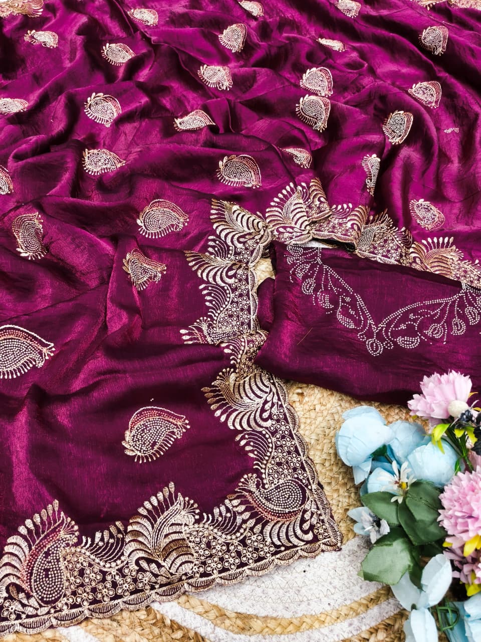 DF-ROHIT FENDI SAREE WITH MULTI COLOUR SIROSKI WITH EMBROIDERY WORK WITH SIROSKI BLOUSE