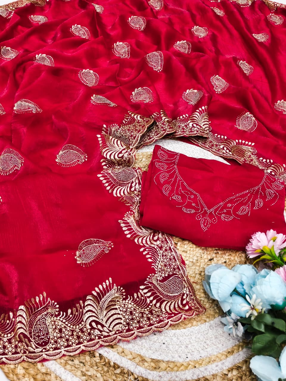 DF-ROHIT FENDI SAREE WITH MULTI COLOUR SIROSKI WITH EMBROIDERY WORK WITH SIROSKI BLOUSE